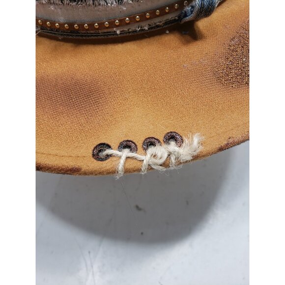 Distressed Western Cowgirl Hat W/ Denim Trim & Custom Stitching Boho Look main image 6